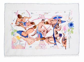 Hand embroidery, homoerotic art, florals, print, orgy, gay sex, embroidery